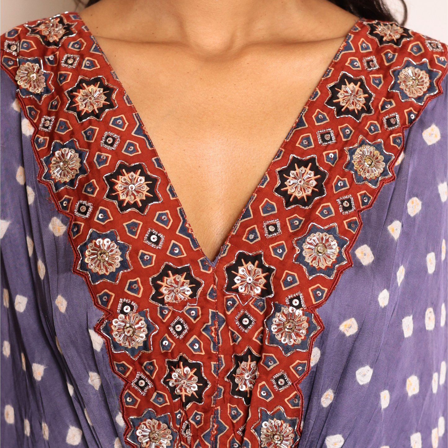 Grey bandhani Modal Silk Kaftan