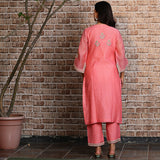 Coral embroidered kurta set with dupatta