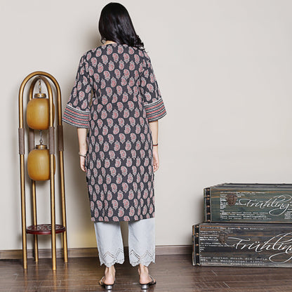 Block printed kurta with yoke