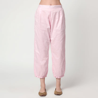 pink chanderi kurta Set