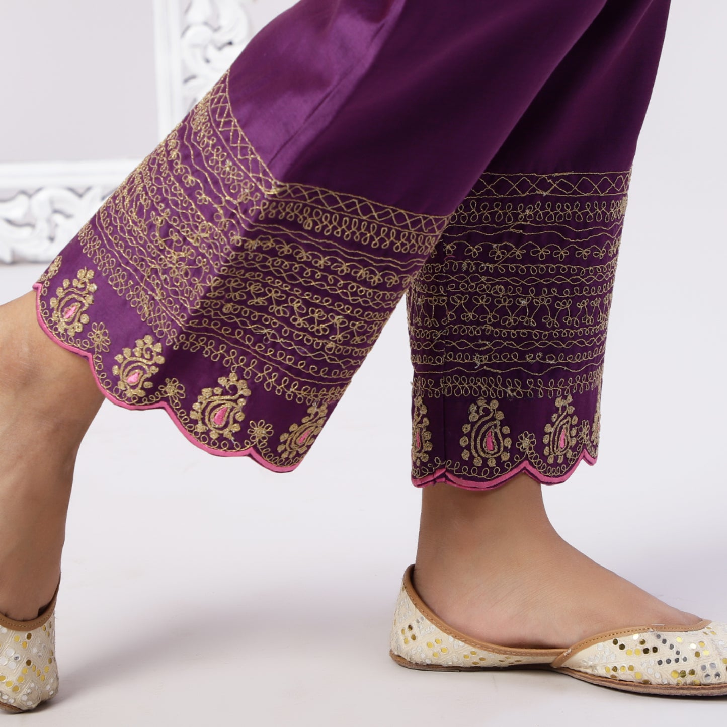 Chanderi embroidered set with organza dupatta