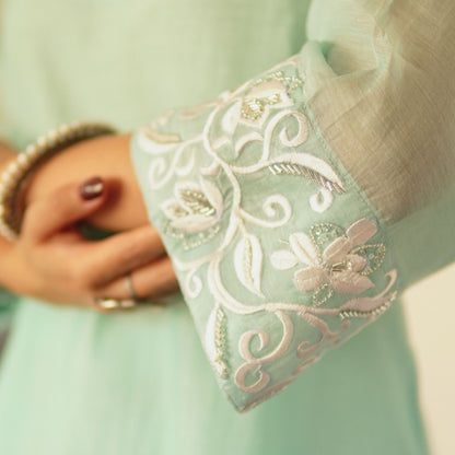 Aqua Chanderi Embroidered A-line Kurta