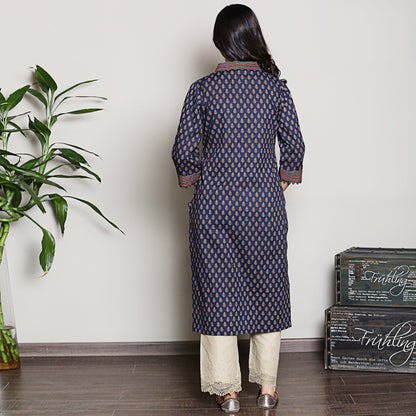 Navy blue printed kurta