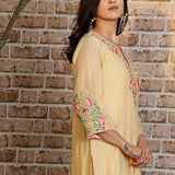 Cream embroidered kurta set with dupatta