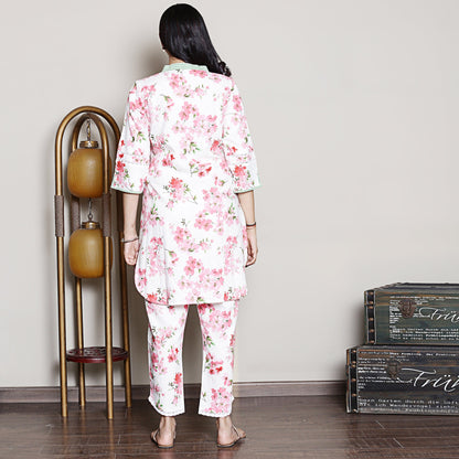 Floral printed white co-ord set with neck detailing