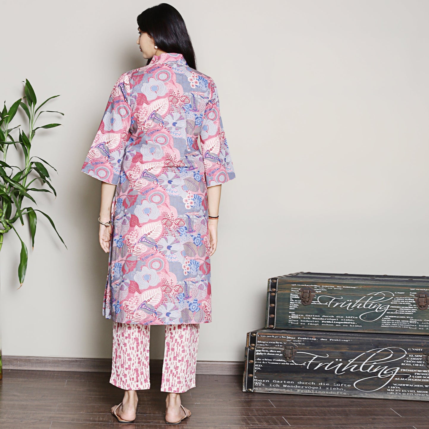 Printed Blue A-line kurta set