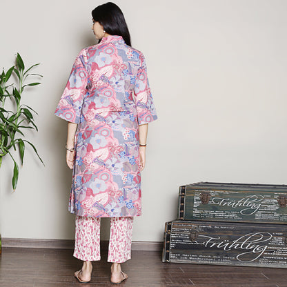 Printed Blue A-line kurta set