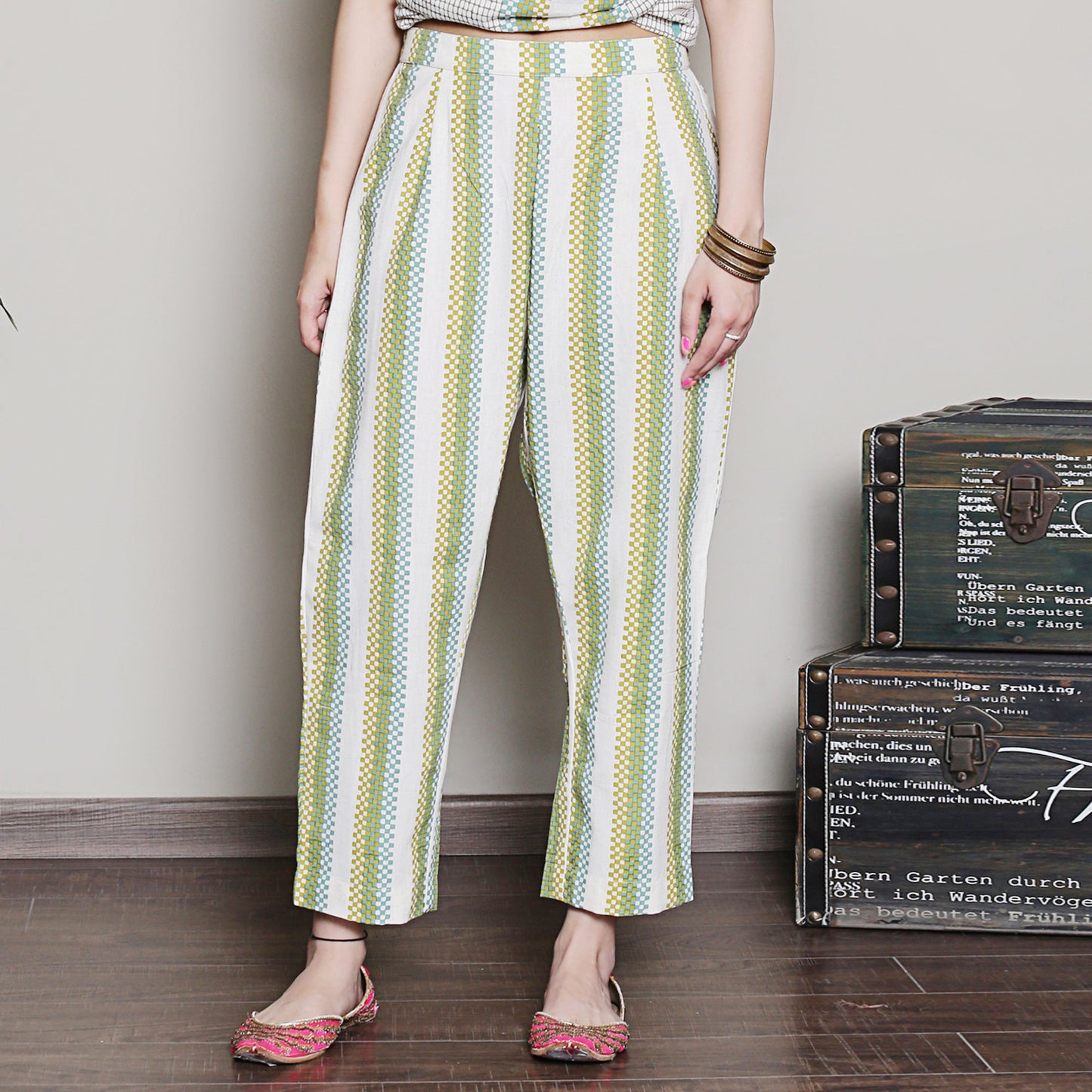 Multi color geometric printed co-ord set with embroidery