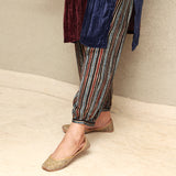 Colour Block Crushed Velvet Kurta Set with Stripe Modal Silk Harem Pants