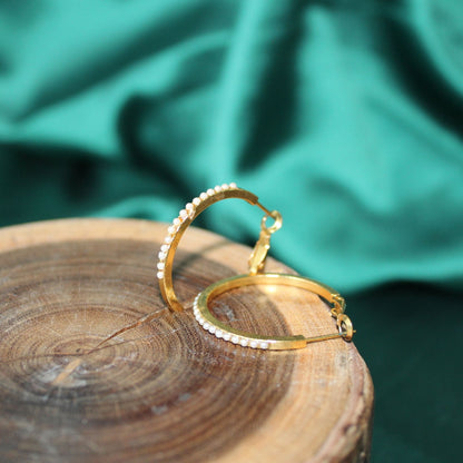 Stone studded gold hoops