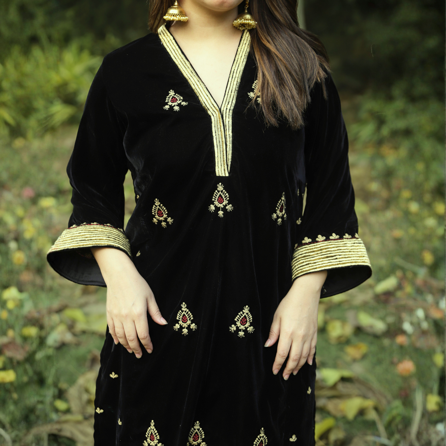 Black Velvet Embroidered Kurta set
