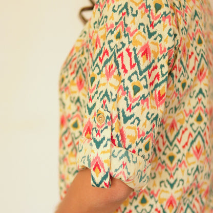 Multicoloured Ikat printed Kurta with Afghani Salwar