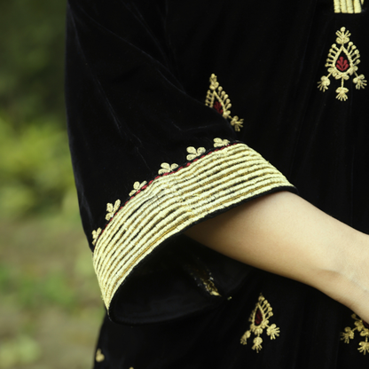 Black Velvet Embroidered Kurta set with Velvet Dupatta