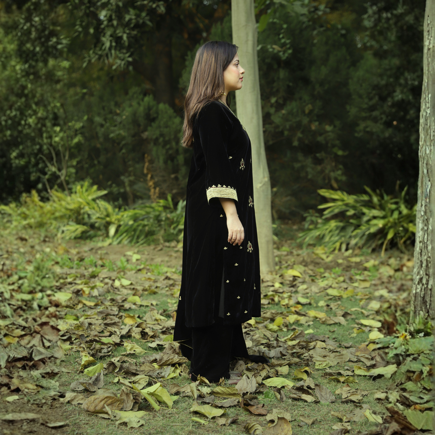 Black Velvet Embroidered Kurta set