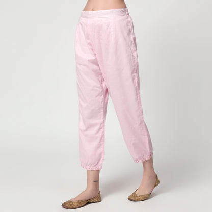 pink chanderi kurta Set