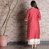 brick red chanderi A-line embroidered kurta set with dupatta