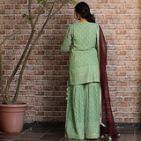 Green embroidered sharara set