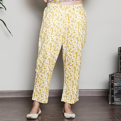 Printed yellow A-line kurta set