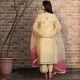 Cream embroidered kurta set with dupatta