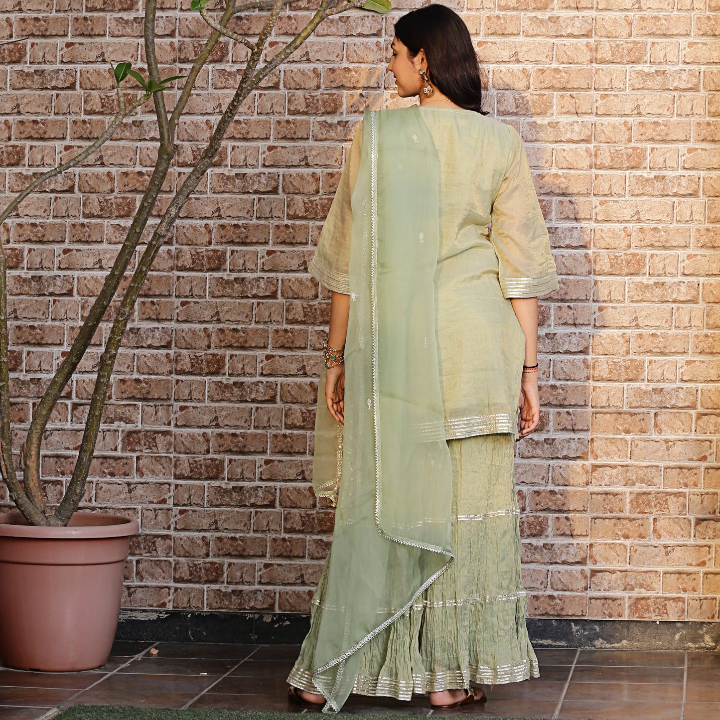 Pista green metallic sharara set
