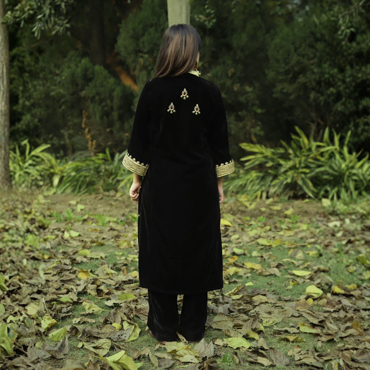 Black Velvet Embroidered Kurta set with Velvet Dupatta