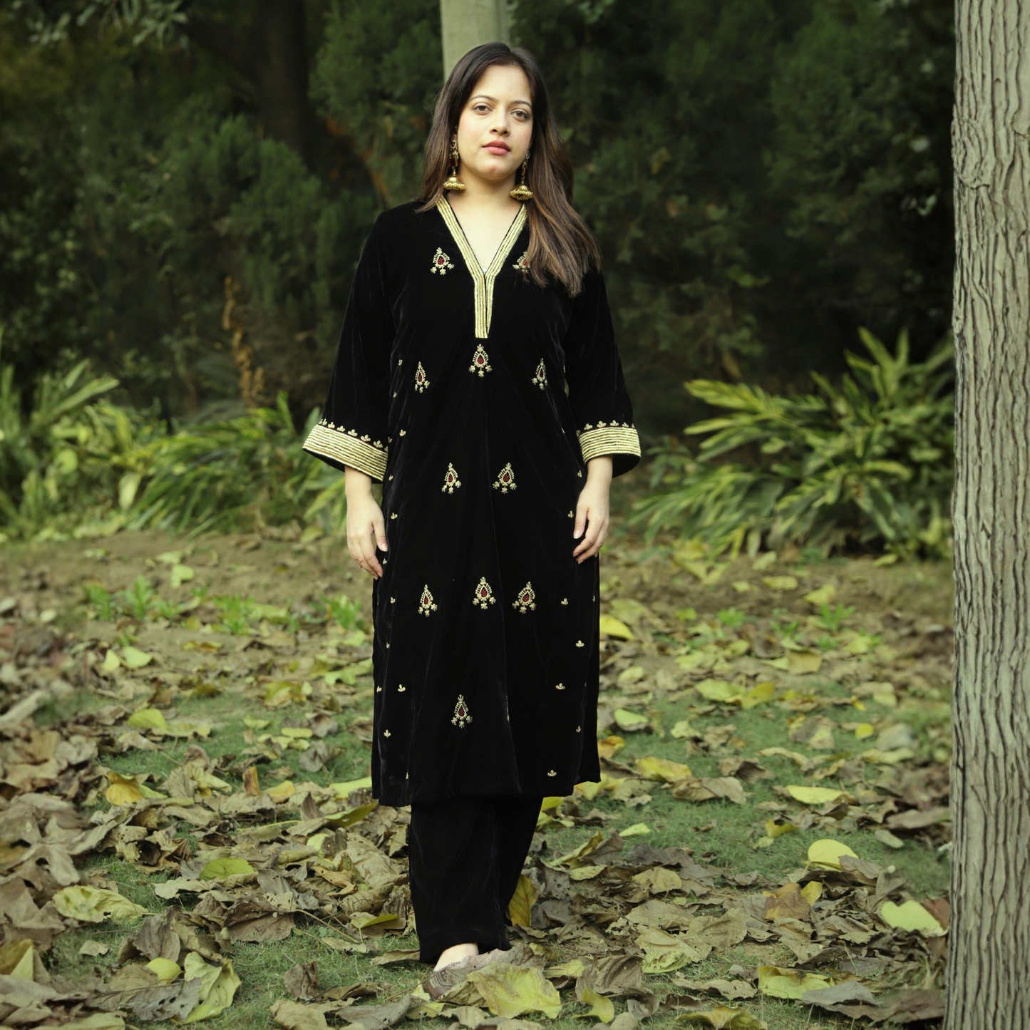 Black Velvet Embroidered Kurta set with Velvet Dupatta