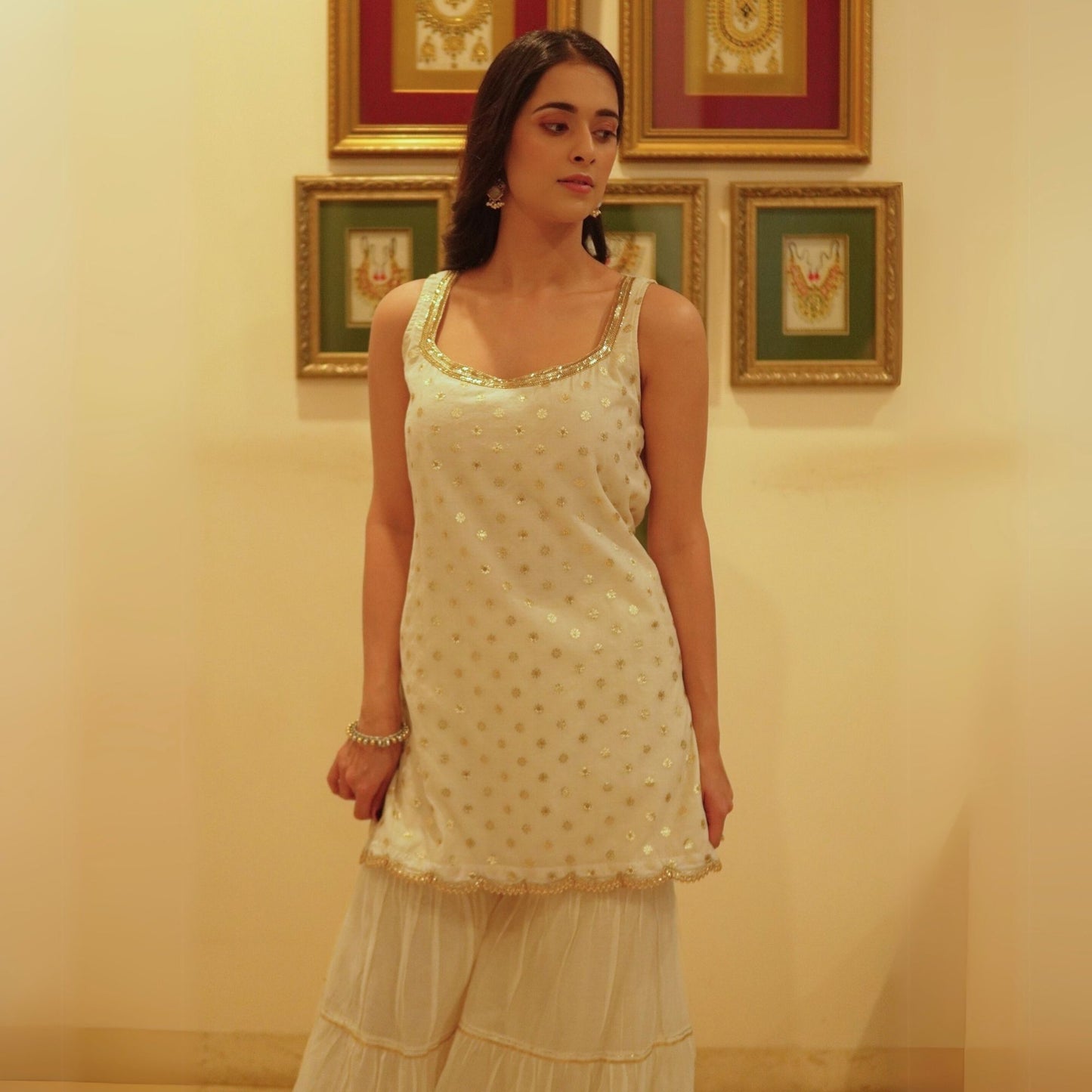 Natural chanderi Jacquard sharara set