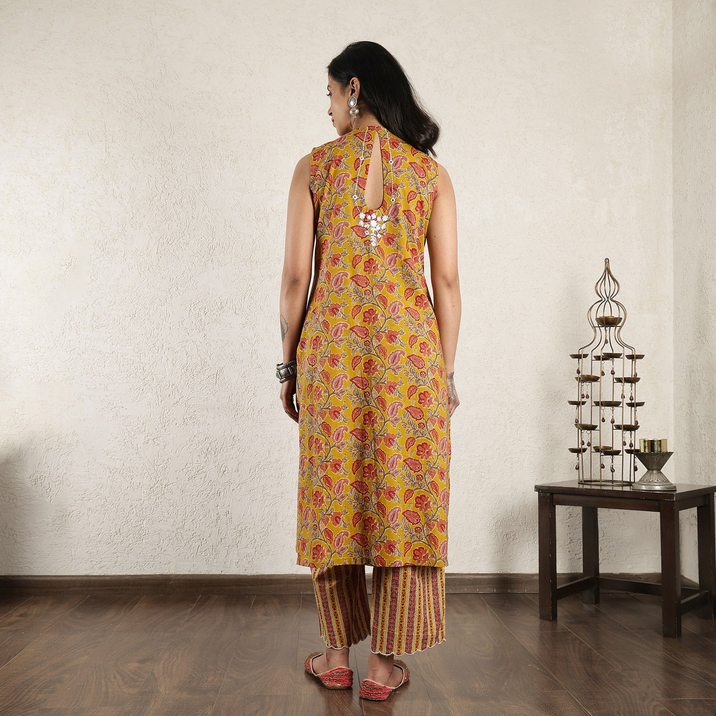 Yellow Block Printed embroidered Suit Set with Dupatta