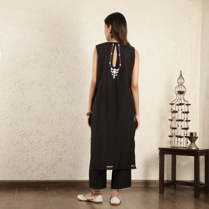 Black Mirror work Embroidered chanderi Suit set with dupatta