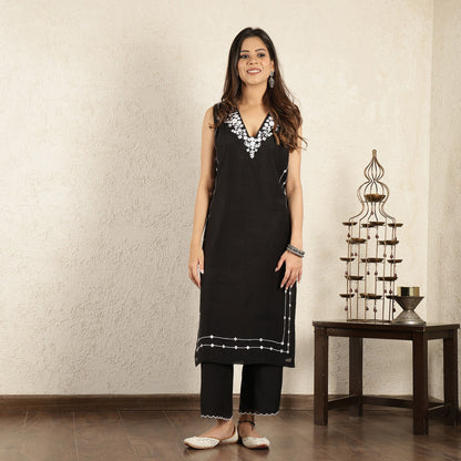 Black chanderi embroidered kurta