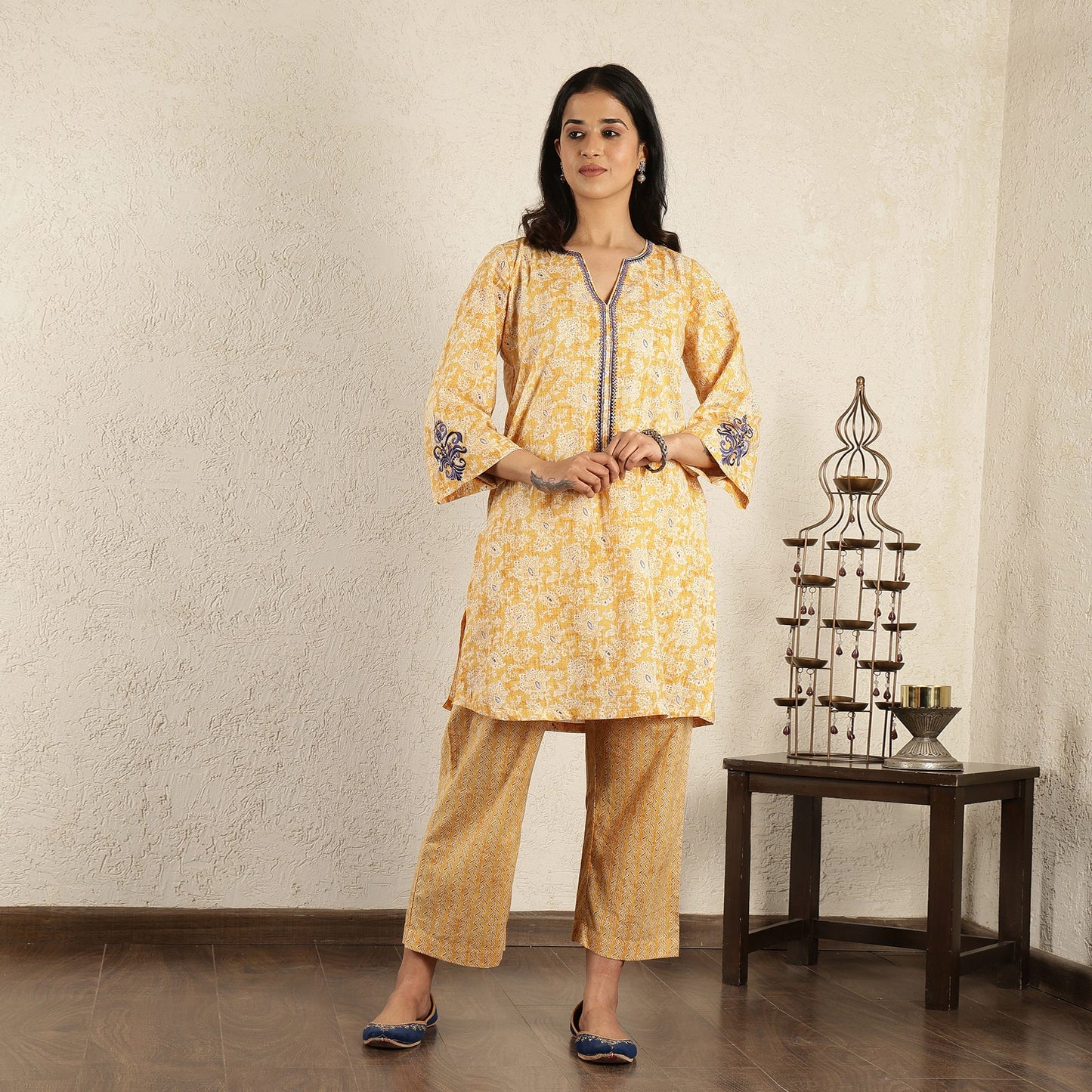 Yellow Printed suit Set