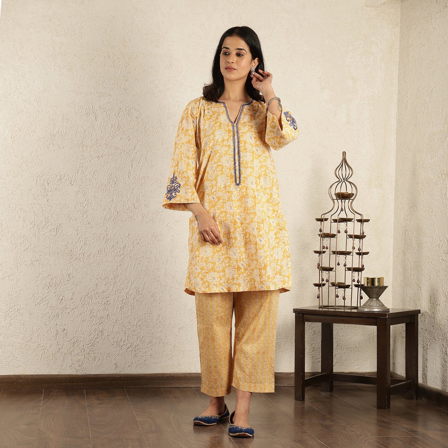 Yellow Printed suit Set