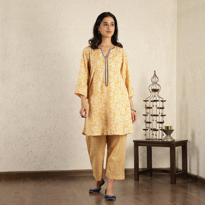 Yellow Floral embroidered kurta