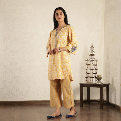 Yellow Floral embroidered kurta