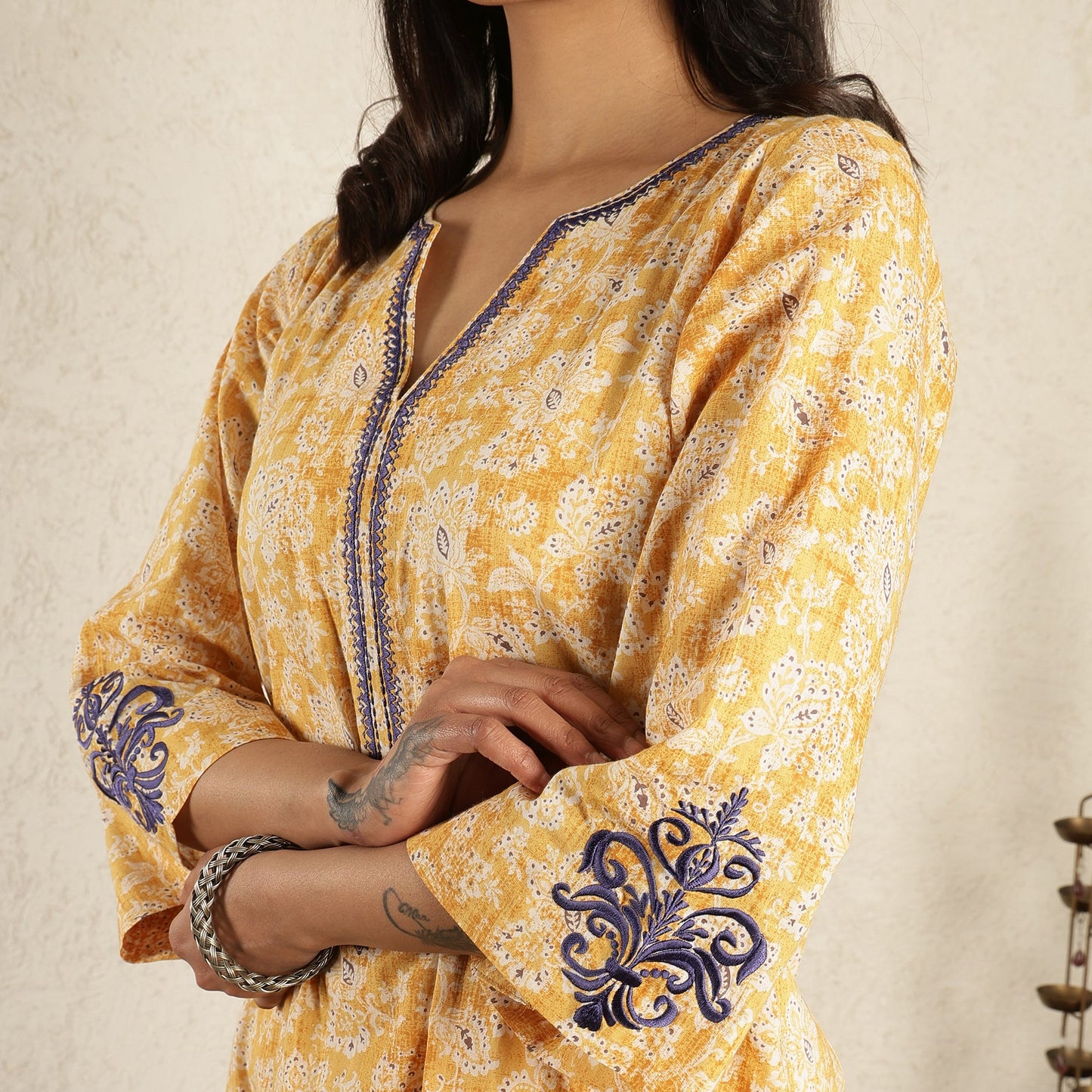 Yellow Floral embroidered kurta