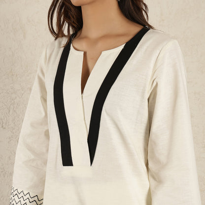 Off white hand embroidered kurta