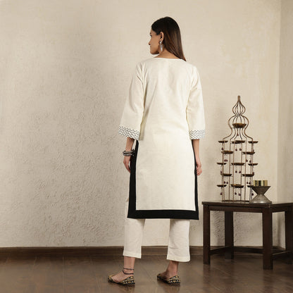 Off-White Embroidered Cotton Linen Suit Set
