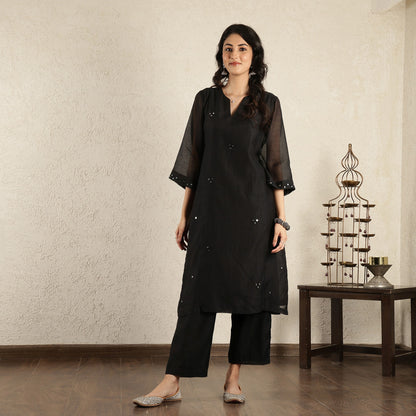 Black Chanderi mirrorwork kurta