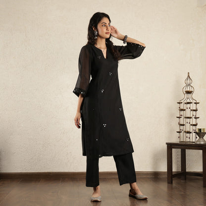 Black Mirror work A-Line Kali chanderi Suit Set