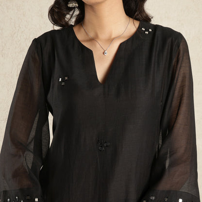 Black Mirror work A-Line Kali chanderi Suit Set