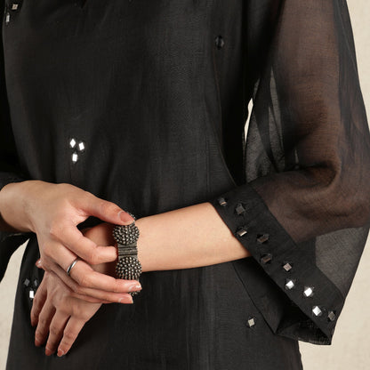 Black Chanderi mirrorwork kurta