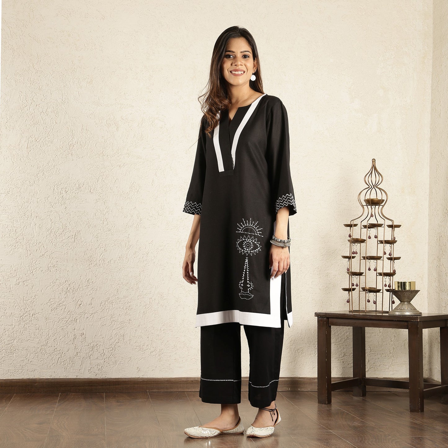 Black hand embroidered kurta