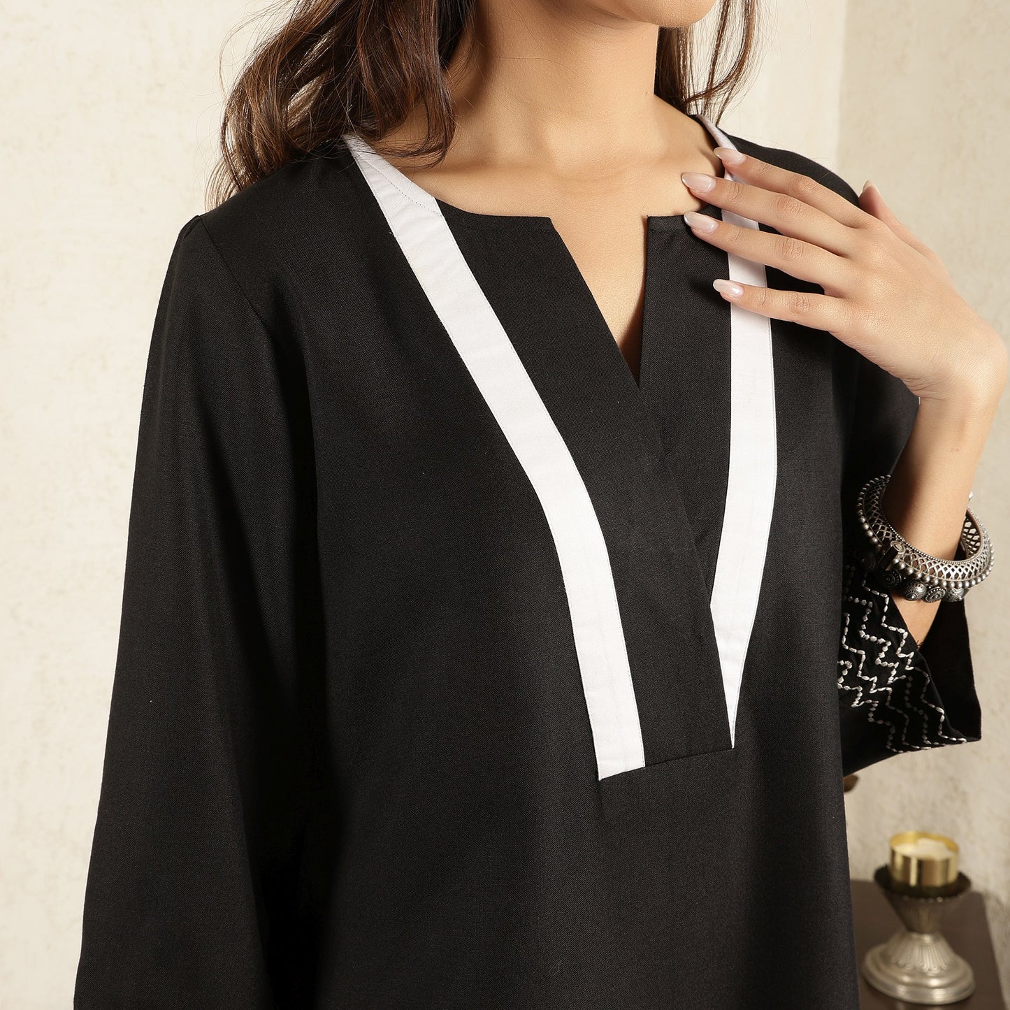 Black Embroidered Cotton Suit Set