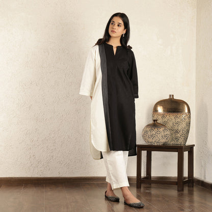 Black & white doriwork kurta