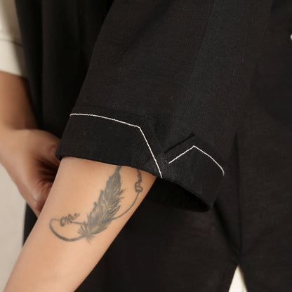 Black & White Embroidered Cotton Linen Suit Set