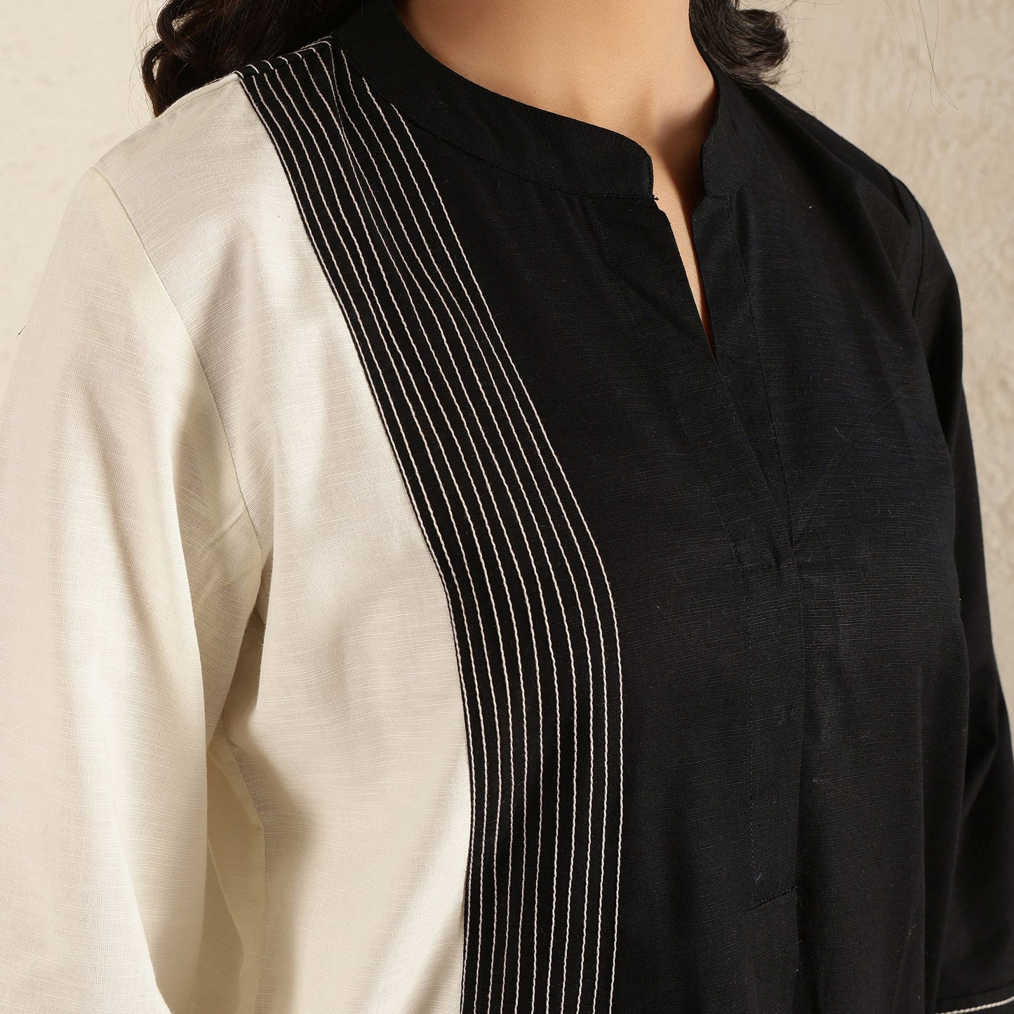 Black & White Embroidered Cotton Linen Suit Set