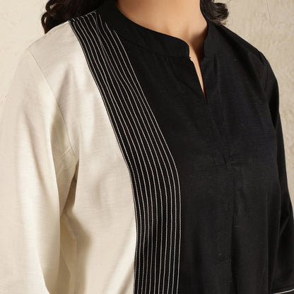 Black & White Embroidered Cotton Linen Suit Set