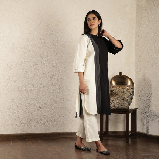 Black & White Embroidered Cotton Linen Suit Set
