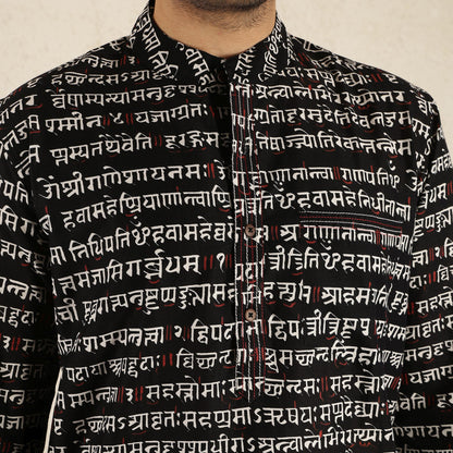 Black Men's Band Coallred Printed Shirt with full sleeves