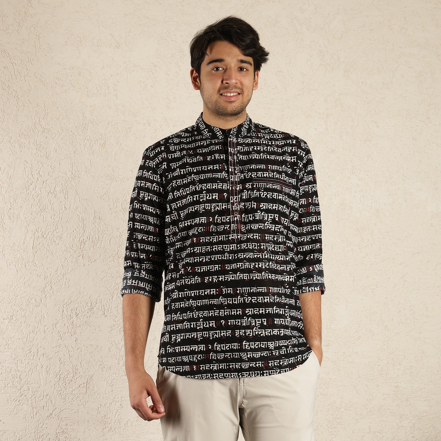 Black Men's Band Coallred Printed Shirt with full sleeves